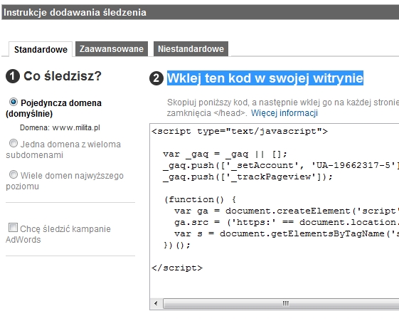 kod Google analytics